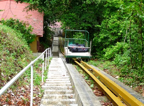 BCI's antique cablecar pulls heavy stuff up a San Francisco-worthy hillside leading from the boat dock. 