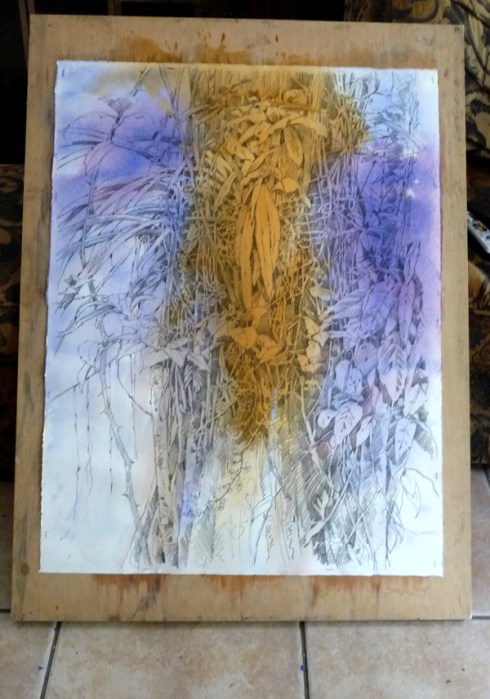 Background tone in place and dry, next step: pastel over the tone.