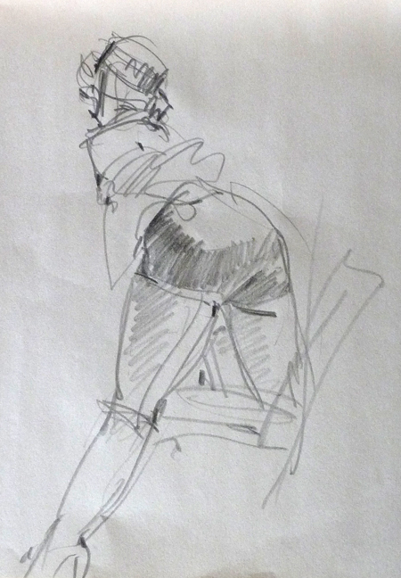 Naughty bell-hop. She had hot-pink hair and sparkly lips. 1 minute pose.