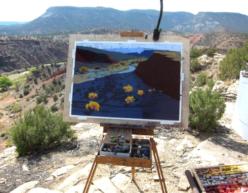 Chama River panorama, being drawn in pastels. 27" x 19
