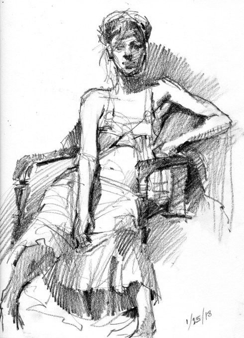 25 minute pose, 6B pencil on Stillman & Birn Alpha Series hardbound 8.5" x 11" sketchbook.