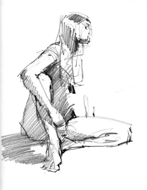 Pencil on 81/2" x 11" sketchbook paper; 4 minute pose.