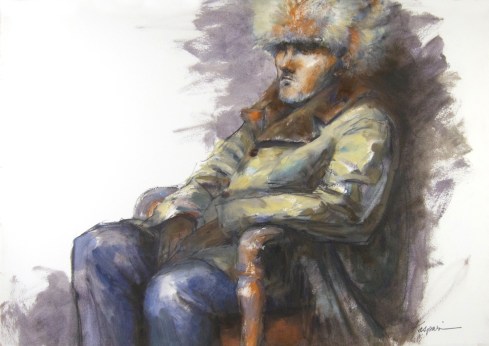 Man in Fur Hat, oil on Arches oil-primed paper, 22" x 15". 2 hour pose. 