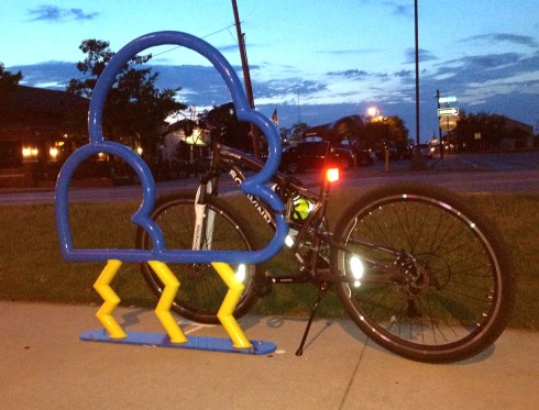 Thundercloud bike rack, corner of Main Street and James Garner Avenue. 