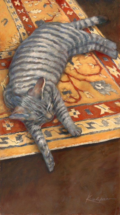 Gizmo, safely asleep. Pastel on paper, about 30" long. Cute!