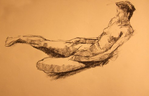 All's needed here is the Style Section of the NY Times and a mug of hot coffee. Charcoal on Inges toned paper, 13 3/4" x 19"