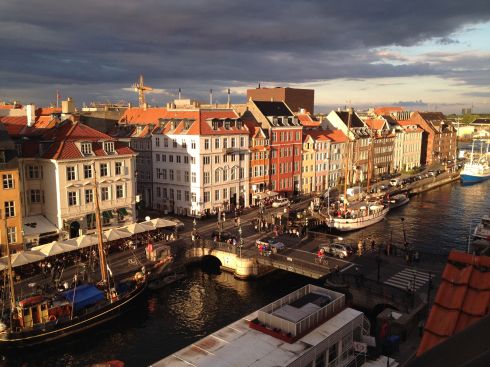 Wonderful Copenhagen: the evening view from our little apartment on Nyhavn. 