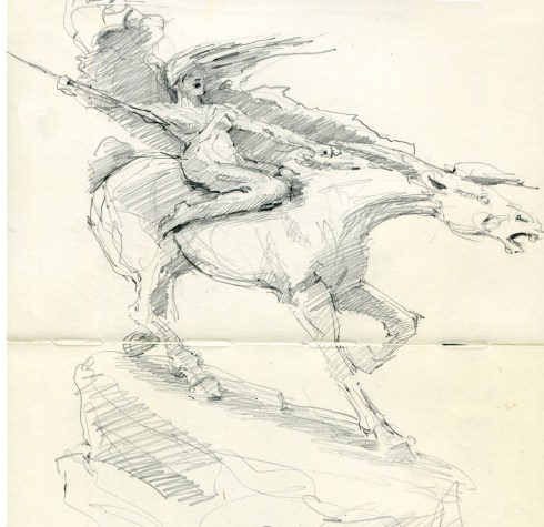  Valkyrie, 1908 bronze sculpture by Stephen Sinding. Churchill Park, Copenhagen.  